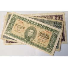 URUGUAY 1939 . FIFTY CENTESIMOS 0.50 - TEN 10 PESOS BANKNOTES 